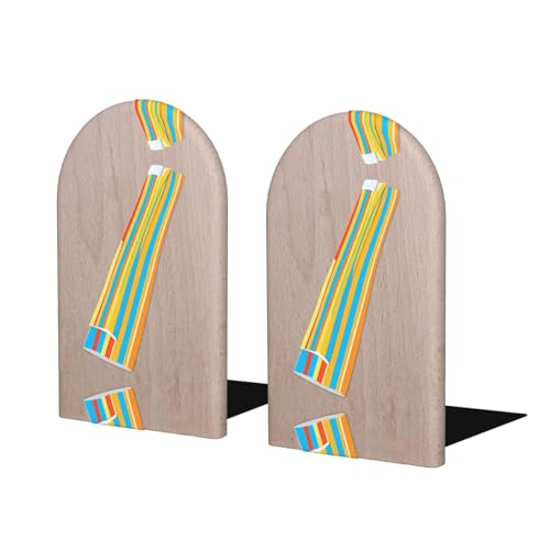 Color bar Transmission Belt Printed Wooden Bookends â€“ Decorative Wood Bookshelf Stopper for Books, DVDs, Journals & Documents