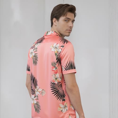 Image of Men's Hawaiian Shirt Tops Vintage Short Sleeve Button Down Beach Shirt Male Tropical Floral Summer Pullover Party Holiday