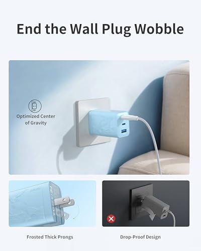 Image of 65W GaN Charger, Fast Charger Block compatible with MacBook Pro /Air, iPhone 17 /16, Samsung S24 /S23, iPad, Switch, etc. 3-Port USB-C Wall Charger for Multiple Devices on Work /Travel /Home(Blue)