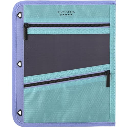 Five Star Pencil Pouch Pen Case 3-Pocket Zipper Pouch Fits 3-Ring Binder Storage Organizer for Classroom Supplies Earbuds Chargers Cables Makeup Teal/Berry (500207F-ECM)