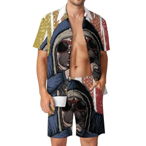 Chemise Hawaïenne Hommes M. Pug Dog Ensemble Short Pantalon S
