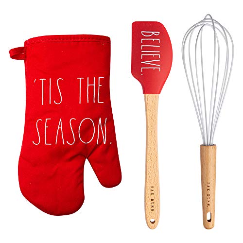 Rae Dunn Collection 3 Piece Holiday Oven Mitt Set with Spatula and Whisk- by Cook with Color