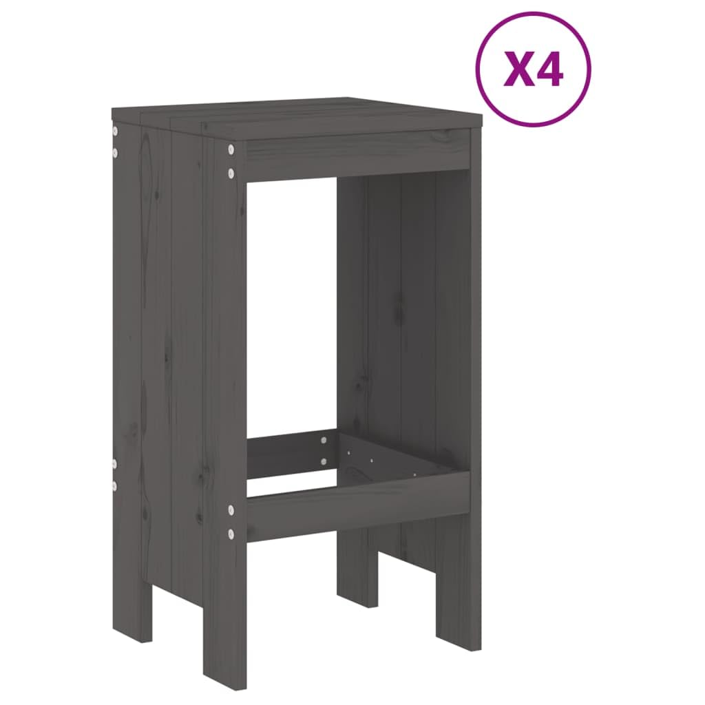Juego de barra de jardín de 5 piezas, de madera de pino maciza, 121 x 82,5 x 110 cm, color gris, barra de bar estable con 4 taburetes de hasta 110 kg, ahorra espacio, muebles de balcón para