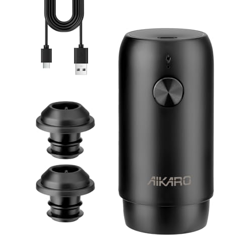 AIKARO - Bomba de vácuo elétrica para vinho com 2 tampas, conservador automático de vinho, recarregável