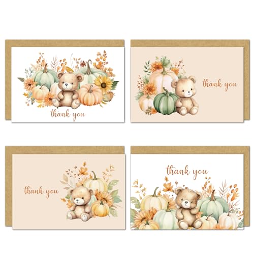 Cartes de remerciement ours citrouille lot de 20 pour valoriser vos clients de petite entreprise