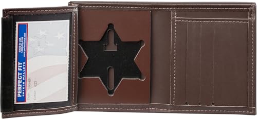 Perfect Fit Shield Wallets County of Los Angeles Sheriff 6 Point Star Hidden Badge Wallet Leather Wallet Brown (Cutout PF622)