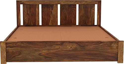 Image of Wooden King Size Bed Without Storage | Wooden Double Bed Cot Bed for Bedroom Furniture | Palang Double Bed for Hotels | Solid Sheesham Wood | Mattress Size: 78 X 72 Inch, Brown