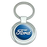 Ford Classic Script Logo Keychain Classy Round Chrome Plated Metal