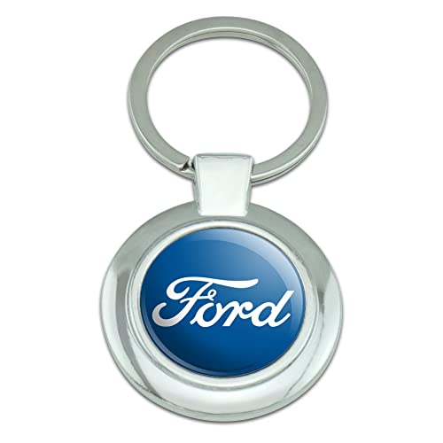 Ford Classic Script Logo Keychain Classy Round Chrome Plated Metal