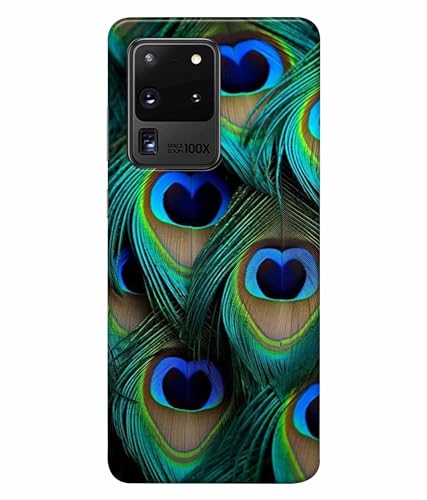 Image of Printed Hard Back Case Cover & Compatible for Samsung Galaxy S20 Ultra | Peacock Feather (Multicolor) - D1184