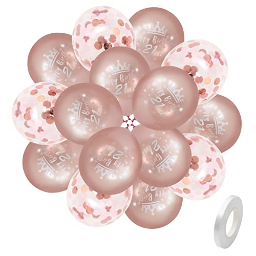 Happy 21th Birthday Balloons Rose Gold Women Unique 21th Happy Birthday Decorations Including 20 Pack Latex Happy 21th Birthday Balloons and Confetti Balloons