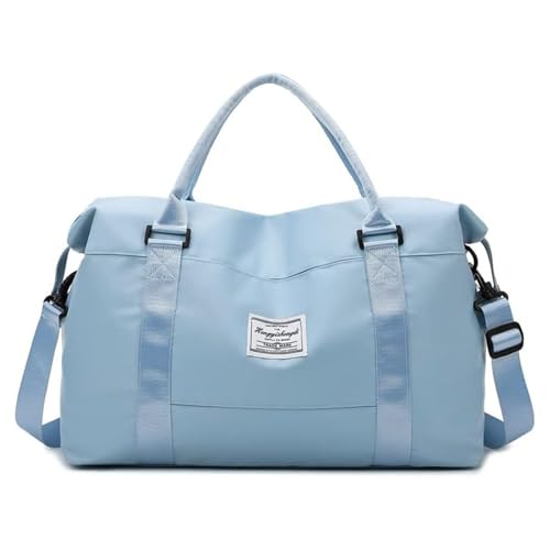 Bolsa esportiva de viagem – Bolsa de ginástica de fim de semana com fecho dobrável e alça de ombro ajustável para mulheres, Azul claro, 36 liters