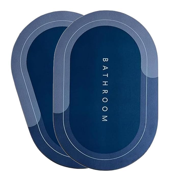 Pure NEST Bathroom Quick Dry Anti-Slip Bath Mat Set, Pack of 2, Super Absorbent Diatomaceous Earth Mats, Machine Washable, Navy Blue, for Bathroom, Kitchen, Bedroom, Living Room