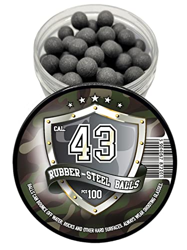 100 Stück - Premium Quality Hard Mix Rubber Steel Balls Paintballs Reballs Powerballs for Self Home Defense Training and Shooting in 43 Caliber - Hart Gummi Bälle in 43 Kaliber