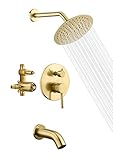 sumerain Pressure Balance Shower and Tub Faucet Set Brushed Gold with Tub Spout, 8' Shower Head,...