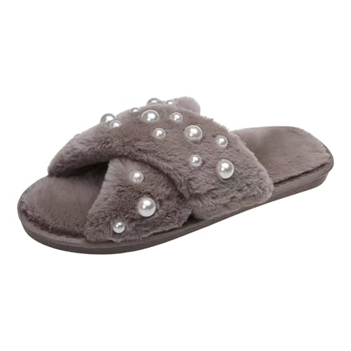 Open Toe Slippers for Women, Women's Fuzzy Slippers Cross Band Memory Foam House Shoes Cozy Warm Plush Fluffy Slipper Indoor and Outdoor