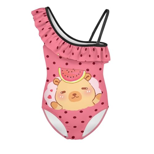 Image of Girls One Piece Swimsuit Ruffled Halter Bathing Suit with Adjustable Strap Beach Sport Swimwear for 3-14 Years