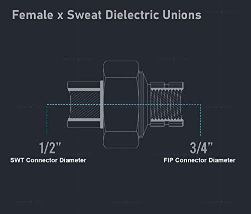 Image of Midline Valve EVGT3412-OM-5 Dielectric Union Pipe Fitting; 3 /4 in. x 1 /2 in. FIP x SWT ; Reduces Electrolysis; Brass x Stainless Steel (5 Pack)