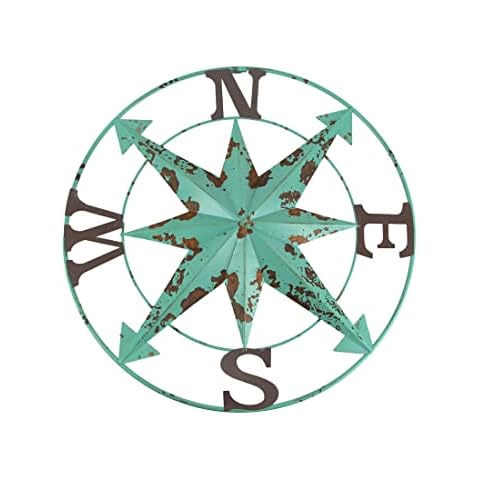 Special T Imports 24 Inch Distressed Turquoise Metal Compass Rose Nautical Wall Decor Hanging Art,T22309 Cover