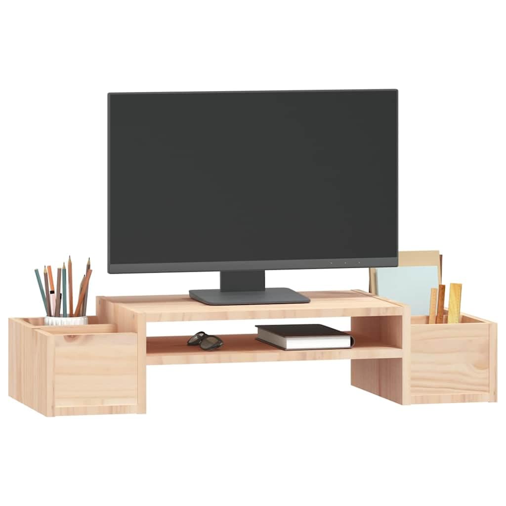 Supporto per monitor in legno di pino massiccio, supporto ergonomico da scrivania con 4 ripiani, 70 x 27,5 x 15 cm