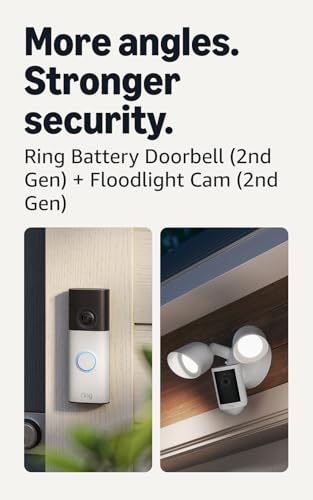 Image of Ring Battery Doorbell (newest model), Speckled White with Floodlight Cam, Wired (newest model), White