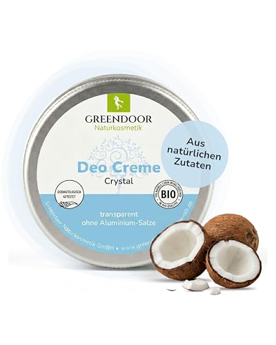 GREENDOOR Deo Creme Crystal 50 ml I Aluminiumfreies Deodorant gegen Schweißgeruch I Transparentes Deo ohne weiße Rückstände I Vegane Naturkosmetik ohne Zink Alkohol & Parabene