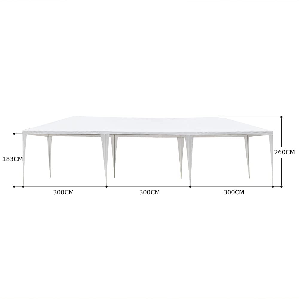 Alightup Tonnelle de Jardin Tonnelle Pliante Imperméable Tente de Reception 3X9m avec 8 Parois aux UV Pavillon Blanc Bâche PE Epaisse de env pour Fête Marriage Les Activités Commerciales