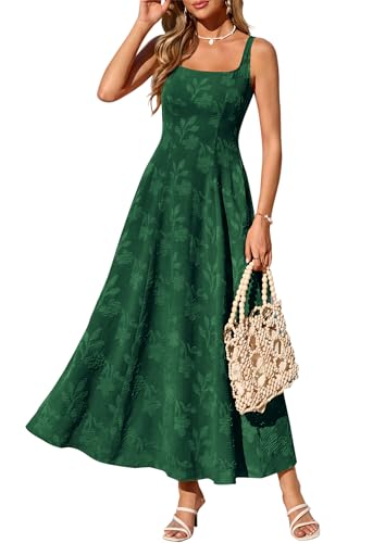 PRETTYGARDEN Womens Summer Maxi Dresses 2026 Casual Sleeveless Square Neck Formal Wedding Guest Beach Vacation Boho Dress (Green S)