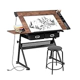 SUPER DEAL Drafting Table Set with Charging Station, Height Adjustable Tilting Drawing...