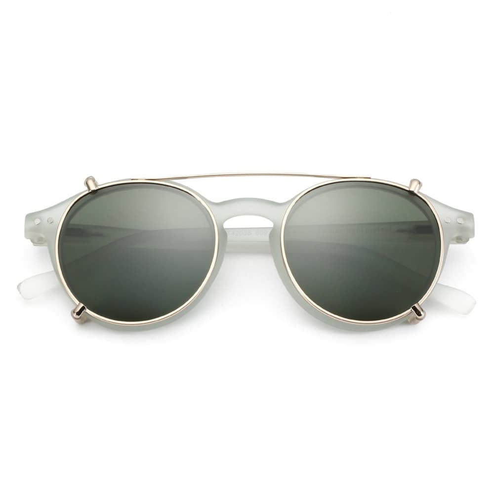 Retro Doppia Lente Flip Up Clip su Occhiali da Sole Stile Steampunk Uomo Donna Cerchio Occhiali Anti Luce Blu Clip Polarizzanti, VERDE CHIARO, GD CLIP, Come Immagine