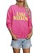 Ezcosplay Women Cute Lake Weekend Sweatshirt Letter Print Shirts Casual Loose Pullover Tops Hot Pink