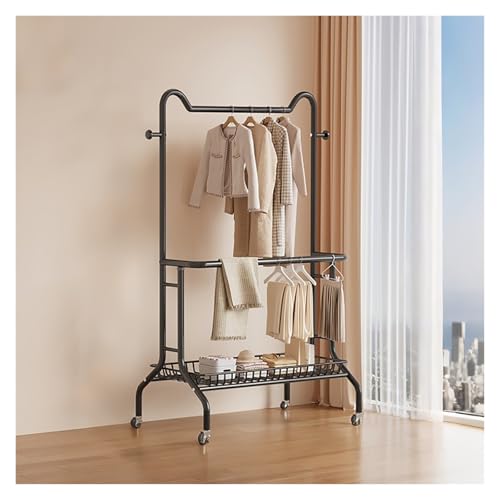 ZzERTE Perchero Colgador, Burro Ropa Con Ruedas, Vestidor Portátil, Perchero Colgador De Ropa, Doble, Con Soporte Para Zapatos, Para Dormitorio O Vestidor(Black,60cm/23.6in)