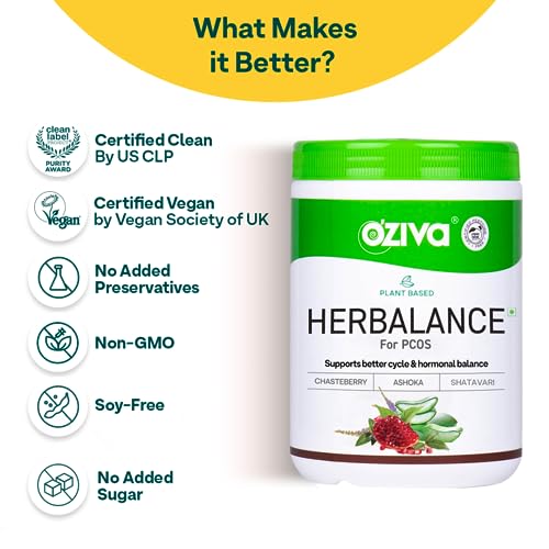 OZiva Plant Based HerBalance for PCOS Supplements for Women 250g, with Myo-Inositol, ChasteBerry, Shatavari, PCOS Supplements for Women Promoting... - Image 6