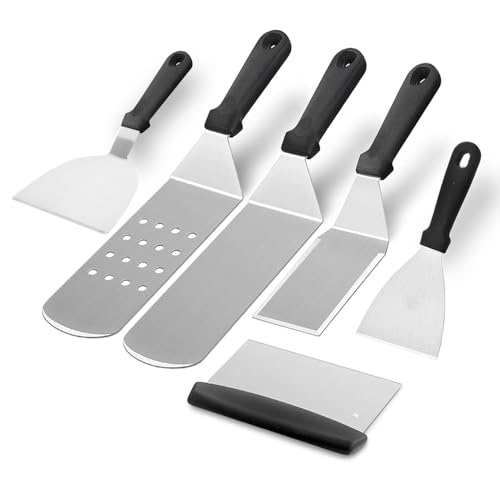 Opiniones y reviews de Piezas y accesorios los 5 más buscados. 41 Espátulas de Metal de Acero Inoxidable para Parrilla - Juego de 6 Piezas de Accesorios para Parrilla, Mango negro, Espátula de Metal Plana, Rascador de Parrilla, Espátula de...