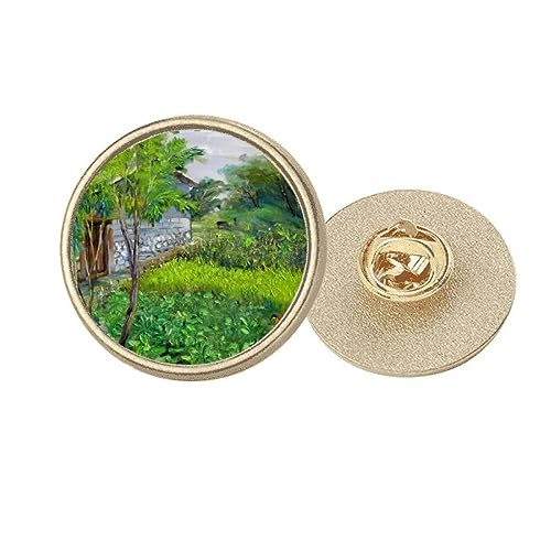 Broche ronde en métal doré motif arbre chinois taille M pour femme