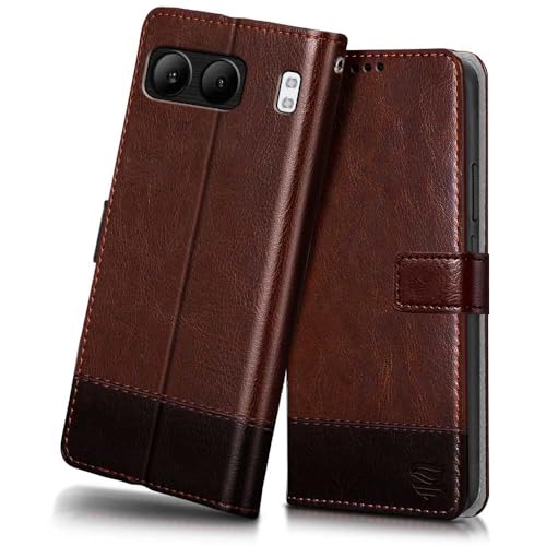 Image of FLIPPED Vegan Leather Flip Case Back Cover for 1+ OnePlus Nord 4 5G (Flexible, Shock Proof | Hand Stitched Leather Finish | Card Pockets Wallet & Stand | Brown with Coffee)