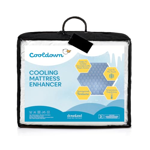 Downland Cooldown Cooling Mattress Enhancer Double Bed Cooling Mattress Topper Breathable Honeycomb Mattress Cover Temperature Regulating Microfibre Bed Topper Elasticated Corner Straps 140x190cm