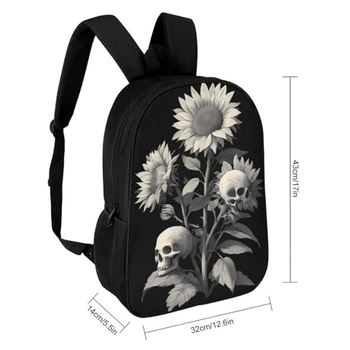 Skull Sunflowers Goth Creepy Grunge Unisex Backpack 17" Casual Daypacks Simple Shoulders Bag for Camping Hiking Travel Gear2