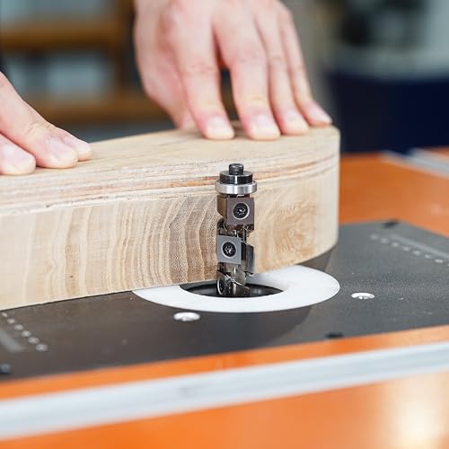 SpeTool Bündigfräser Wendeplatten Fräser 12mm Schaft VHM Spiralfräser Kopierfräser für Oberfräse 19mm Schnittdurchmesser Bündigfräser Kugellager Oben und Unten mit 7 Hartmetalleinsätze