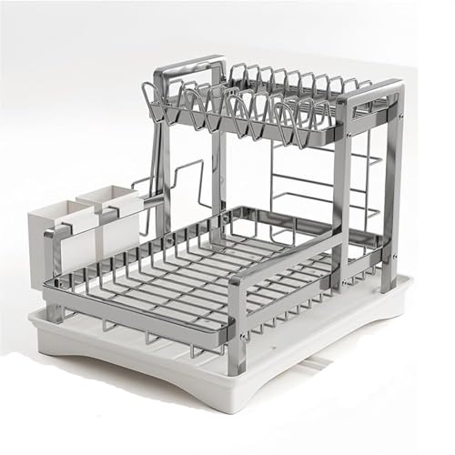 HANELREEZD Escurreplatos Estante for Platos de 2 Niveles Que Ahorra Espacio Escurridor de Platos Multifuncional for encimera de Cocina con escurridor escurreplatos