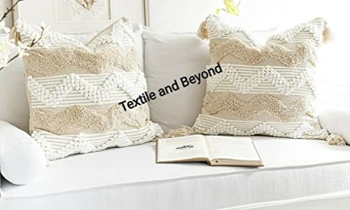 Image of Cushion - Handloom Cotton Throw Pillow Covers - Set of 5 Decorative Cushions for Living Room, Bedroom, & Sofa, 16x16 Inches
