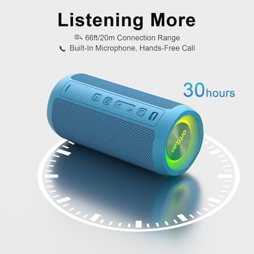 Ortizan Wireless Portable Bluetooth Speaker, IPX7 Waterproof, Dustproof and Rustproof, Powerful 24W Sound, Enhanced Bass, 30-Hour Battery, 360° Party Light, and Stereo Pairing (BT 5.3), Gifts - Blue - Image 5