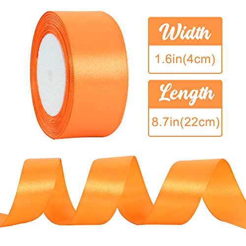 TONIFUL 4cm X 22M Wide Orange Satin Ribbon Solid Fabric Ribbons for Wedding Car Decoration Chair Sash Crafts Gift Wrapping Cutting Ceremony Table Bows Floral Sewing Party Decoration - Image 2