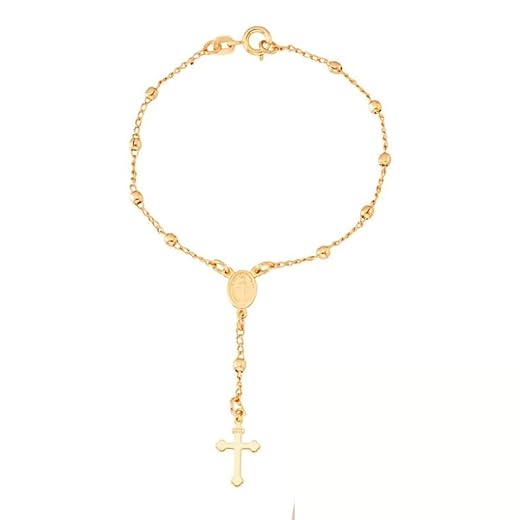 Pulseira Feminina Terço Com Crucifixo Banhado À Ouro 18k