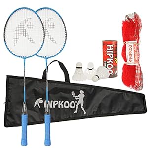 Hipkoo Sports Fine Badminton Rackets Set of 2| Wide Body Shuttle Bat with Cover, 3 Shuttles and Net| T-Joint and Fluid…
