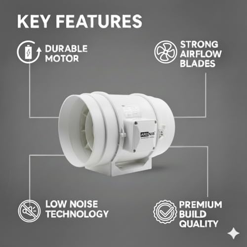 Image of Inline Fan 8 Inch /200mm | Silent Mix Flow Fan | Inline Duct Fan | Inline Exhaust Fab /Circular Inline Fan /Air Circulation System |130W Copper Motor | Airflow 900m3 /h | 2 Speed | White