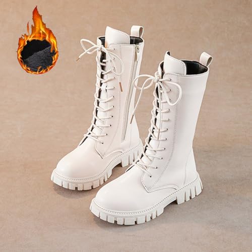 Girls Lace Up Riding Combat Boots Mid Calf PU Leather Zipper Punk Goth Boot Lug Sole Chunky Heels Shoes 4-12 Years2
