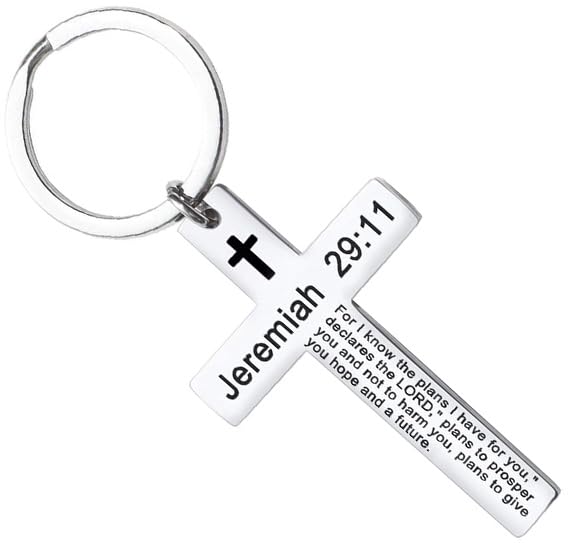 Ldurian Cross Keychain for Women - Jeremiah 29:11 Holy Bible Quote Cross Keychains Stainless Steel Religious Key Rings Bible Verse Keychain Jewelry