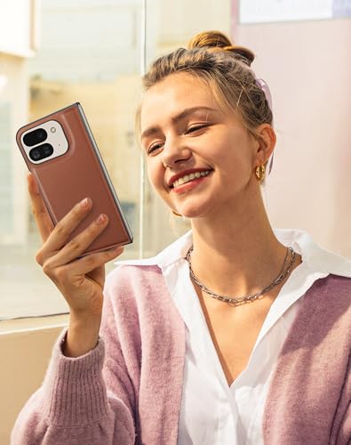 Coque Pixel 9 Pro Fold en cuir véritable marron avec protection écran - 5