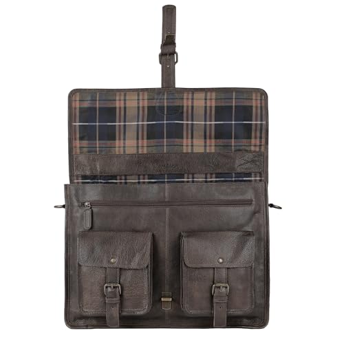Image of Leather briefcase 18 inch laptop messenger bag for men and women best satchel office bag